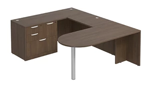 U Shaped Single Pedestal Desks PBD Furniture U-Desk 66in W x 90in D with Combo File Pedestal and Bullet
