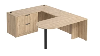 U Shaped Single Pedestal Desks PBD Furniture Bullet U-Desk 66in W x 90in D with Lateral File Pedestal