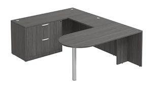 U Shaped Single Pedestal Desks PBD Furniture U-Desk 66in W x 102in D with Lateral File Pedestal and Bullet