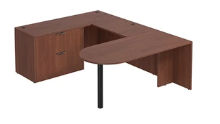 U Shaped Single Pedestal Desks PBD Furniture Bullet-End U-Desk 66in W x 96in D with Lateral File Pedestal
