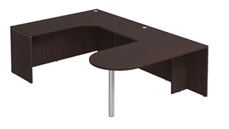 U Shaped Desk Shells PBD Furniture U-Desk Shell 66in W x 96in D with Extended Back Credenza and Bullet