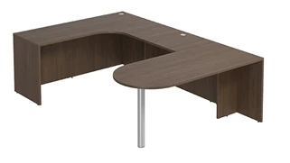 U Shaped Desk Shells PBD Furniture U-Desk Shell 66in W x 114in D with Extended Back Credenza and Bullet