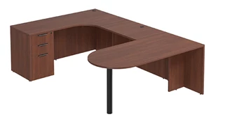 U Shaped Single Pedestal Desks PBD Furniture U-Desk 66in W x 114in D with Extended Back Credenza and 3 Drawer Pedestal