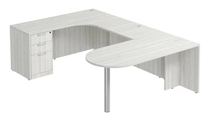 U Shaped Single Pedestal Desks PBD Furniture U-Desk 66in W x 102in D with Extended Back Credenza and 3 Drawer Pedestal