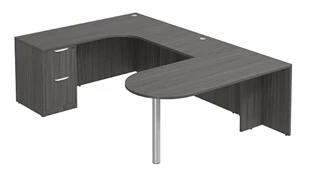 U Shaped Single Pedestal Desks PBD Furniture U-Desk 66in W x 96in D with Extended Back Credenza and 2 Drawer Pedestal