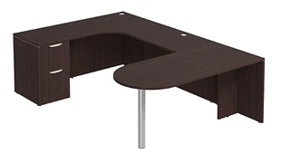 U Shaped Single Pedestal Desks PBD Furniture U-Desk 66in W x 102in D with Extended Back Credenza and 2 Drawer Pedestal