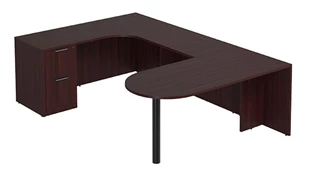U Shaped Single Pedestal Desks PBD Furniture U-Desk 66in W x 108in D with Extended Back Credenza and 2 Drawer Pedestal