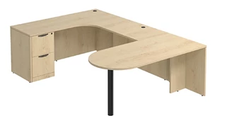 U Shaped Single Pedestal Desks PBD Furniture U-Desk 66in W x 114in D with Extended Back Credenza and 2 Drawer Pedestal