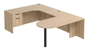 U Shaped Single Pedestal Desks PBD Furniture U-Desk 66in W x 114in D with Extended Back Credenza and Hanging Pedestal