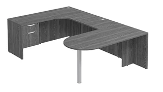 U Shaped Single Pedestal Desks PBD Furniture U-Desk 66in W x 102in D with Extended Back Credenza and Hanging Pedestal