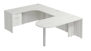 U Shaped Single Pedestal Desks PBD Furniture U-Desk 66in W x 108in D with Extended Back Credenza and Hanging Pedestal
