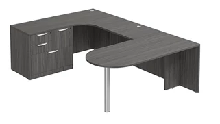 U Shaped Single Pedestal Desks PBD Furniture U-Desk 66in W x 102in D with Extended Back Credenza and Combo File Pedestal