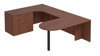 U Shaped Single Pedestal Desks PBD Furniture U-Desk 66in W x 96in D with Extended Back Credenza and Combo File Pedestal