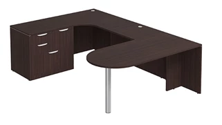 U Shaped Single Pedestal Desks PBD Furniture U-Desk 66in W x 108in D with Extended Back Credenza and Combo File Pedestal