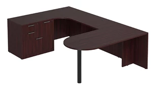 U Shaped Single Pedestal Desks PBD Furniture U-Desk 66in W x 114in D with Extended Back Credenza and Combo File Pedestal