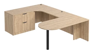 U Shaped Single Pedestal Desks PBD Furniture U-Desk 66in W x 114in D with Extended Back Credenza and Lateral File Pedestal