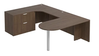U Shaped Single Pedestal Desks PBD Furniture U-Desk 66in W x 96in D with Extended Back Credenza and Lateral File Pedestal