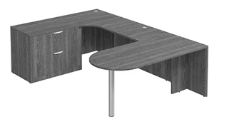 U Shaped Single Pedestal Desks PBD Furniture U-Desk 66in W x 102in D with Extended Back Credenza and Lateral File Pedestal