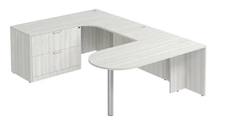 U Shaped Single Pedestal Desks PBD Furniture U-Desk 66in W x 108in D with Extended Back Credenza and Lateral File Pedestal