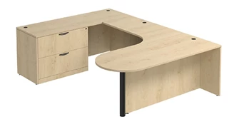 U Shaped Single Pedestal Desks PBD Furniture Bullet U-Desk 71in W x 108in D with Extended Back Credenza and Lateral File Pedestal