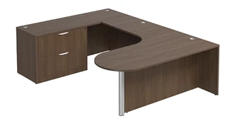 U Shaped Single Pedestal Desks PBD Furniture Bullet U-Desk 71in W x 114in D with Extended Back Credenza and Lateral File Pedestal