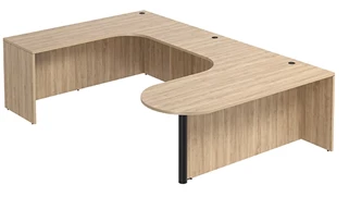 U Shaped Desk Shells PBD Furniture U-Desk Shell 71in W x 120in D with Extended Corner Credenza and Bullet