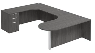 U Shaped Single Pedestal Desks PBD Furniture U-Desk 71in W x 108in D with Extended Corner Credenza and 3 Drawer Pedestal