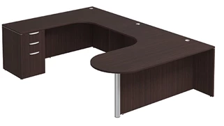U Shaped Single Pedestal Desks PBD Furniture U-Desk 71in W x 114in D with Extended Corner Credenza and 3 Drawer Pedestal