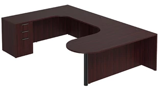 U Shaped Single Pedestal Desks PBD Furniture U-Desk 71in W x 120in D with Extended Corner Credenza and 3 Drawer Pedestal