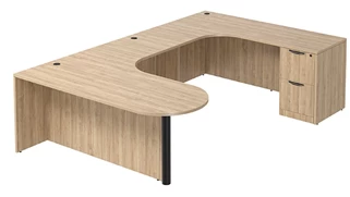 U Shaped Single Pedestal Desks PBD Furniture U-Desk 71in W x 126in D with Extended Corner Credenza and 2 Drawer Pedestal