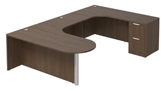 U Shaped Single Pedestal Desks PBD Furniture U-Desk 71in W x 108in D with Extended Corner Credenza and 2 Drawer Pedestal