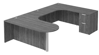 U Shaped Single Pedestal Desks PBD Furniture U-Desk 71in W x 114in D with Extended Corner Credenza and 2 Drawer Pedestal