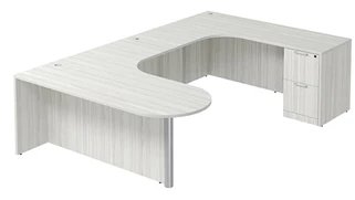 U Shaped Single Pedestal Desks PBD Furniture U-Desk 71in W x 120in D with Extended Corner Credenza and 2 Drawer Pedestal