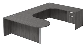 U Shaped Single Pedestal Desks PBD Furniture U-Desk 71in W x 114in D with Extended Corner Credenza and Hanging Pedestal