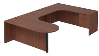 U Shaped Single Pedestal Desks PBD Furniture U-Desk 71in W x 108in D with Extended Corner Credenza and Hanging Pedestal