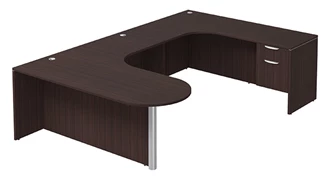 U Shaped Single Pedestal Desks PBD Furniture U-Desk 71in W x 120in D with Extended Corner Credenza and Hanging Pedestal