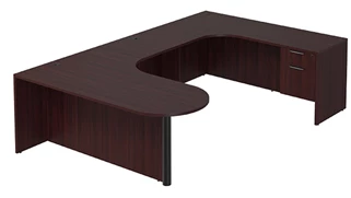 U Shaped Single Pedestal Desks PBD Furniture U-Desk 71in W x 126in D with Extended Corner Credenza and Hanging Pedestal