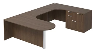 U Shaped Single Pedestal Desks PBD Furniture U-Desk 71in W x 114in D with Extended Corner Credenza and Combo File Pedestal