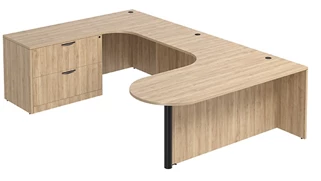 U Shaped Single Pedestal Desks PBD Furniture U-Desk 71in W x 108in D with Extended Corner Credenza and Lateral File Pedestal
