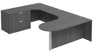 U Shaped Single Pedestal Desks PBD Furniture U-Desk 71in W x 120in D with Extended Corner Credenza and Lateral File Pedestal