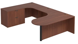 U Shaped Single Pedestal Desks PBD Furniture U-Desk 71in W x 114in D with Extended Corner Credenza and Lateral File Pedestal