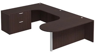 U Shaped Single Pedestal Desks PBD Furniture U-Desk 71in W x 126in D with Extended Corner Credenza and Lateral File Pedestal