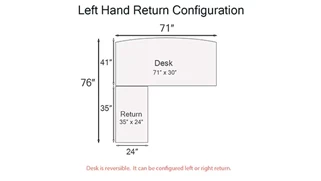 L Shaped Desk Shells PBD Furniture PL Series Bow-Front L-Shaped Desk Shell 72in W x 76in D