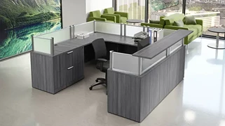 Reception Desks - U Shaped PBD Furniture U-Shaped Two Person Work Station with Reception Transaction Top