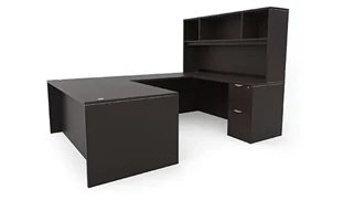 U Shaped Desks with Hutch PBD Furniture 72in x 102in Double Pedestal U-Desk with Open Hutch