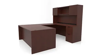 U Shaped Desks with Hutch PBD Furniture 72in x 96in Double Pedestal U-Desk with Door Hutch
