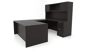 U Shaped Desks with Hutch PBD Furniture 72in x 96in Double Pedestal U-Desk with Door Hutch
