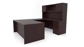 U Shaped Desks with Hutch PBD Furniture 72in x 96in Double Pedestal U-Desk with Door Hutch