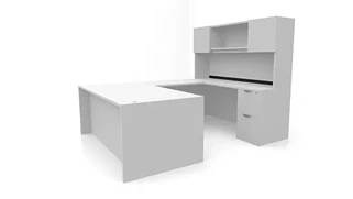 U Shaped Desks with Hutch PBD Furniture 72in x 96in Double Pedestal U-Desk with Door Hutch