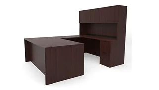 U Shaped Desks with Hutch PBD Furniture 72in x 96in Double Pedestal U-Desk with 4 Door Hutch